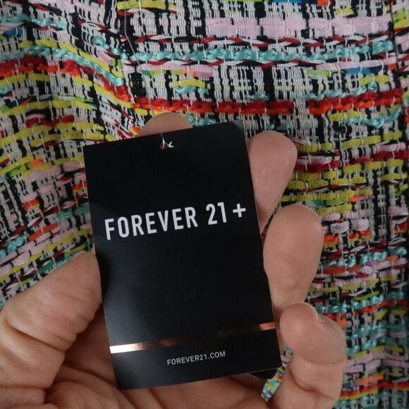 FOREVER 21 MULTI COLOR WOVEN  TWEED MINI SKIRT WITH FRINGE SIZE 2X LINED NWT - Picture 3 of 9